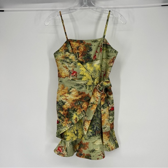 Alice McCall Voodoo Green Belted Printed Brocade Strappy Ruffle Mini Dress 2 - Picture 2 of 13